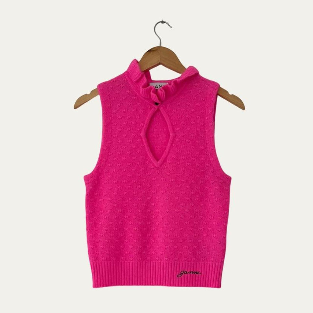 Ganni SLEEVELESS Wool Top in Sugarplum Size XXS.