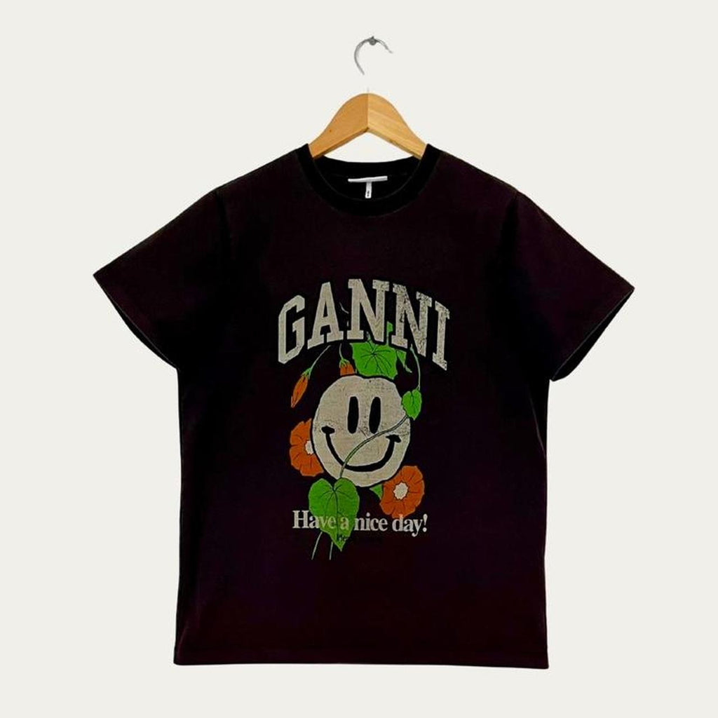 Ganni Simile Logo T-shirt in Grey.