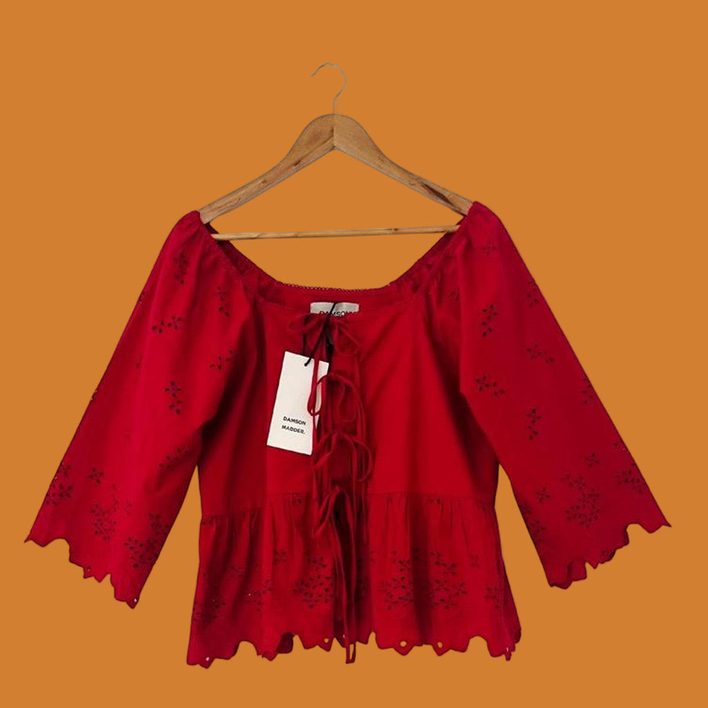 Damson Madder BNWT LANA Broderie Anglaise Blouse in Red.
