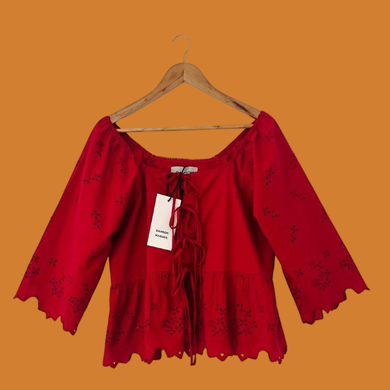 Damson Madder BNWT LANA Broderie Anglaise Blouse in Red.