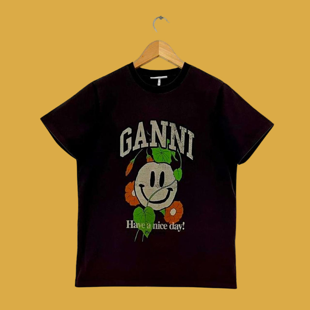 Ganni Simile Logo T-shirt in Grey.