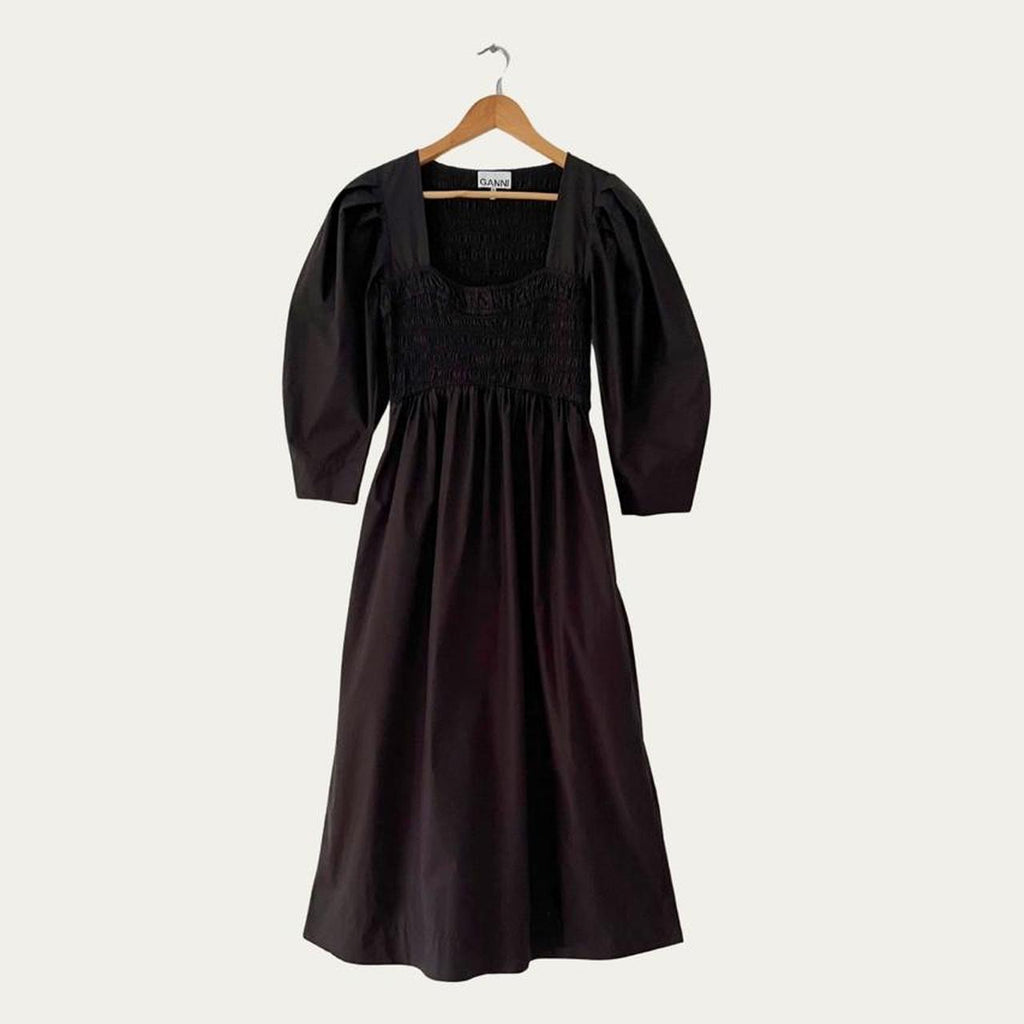 Ganni Cotton Poplin Open Neck Smock Maxi Dress.