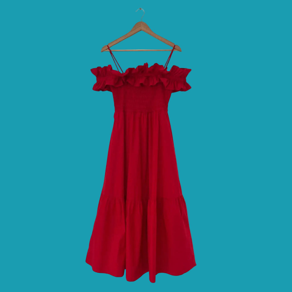 Ganni Cold-shoulder Ruffled Cotton Midi Dress.