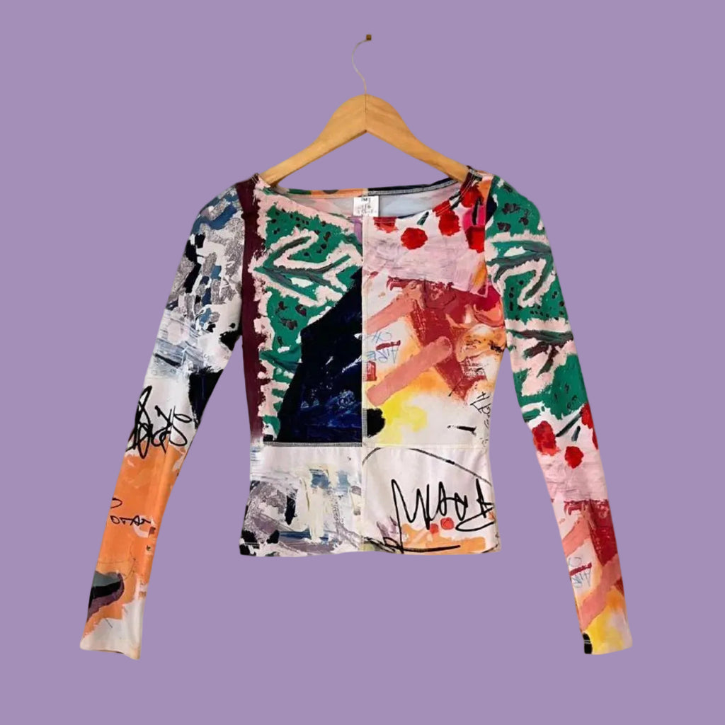 All Is A Gentle Spring RAINBOW FLEX Tapestry Long Sleeve Top Size M.