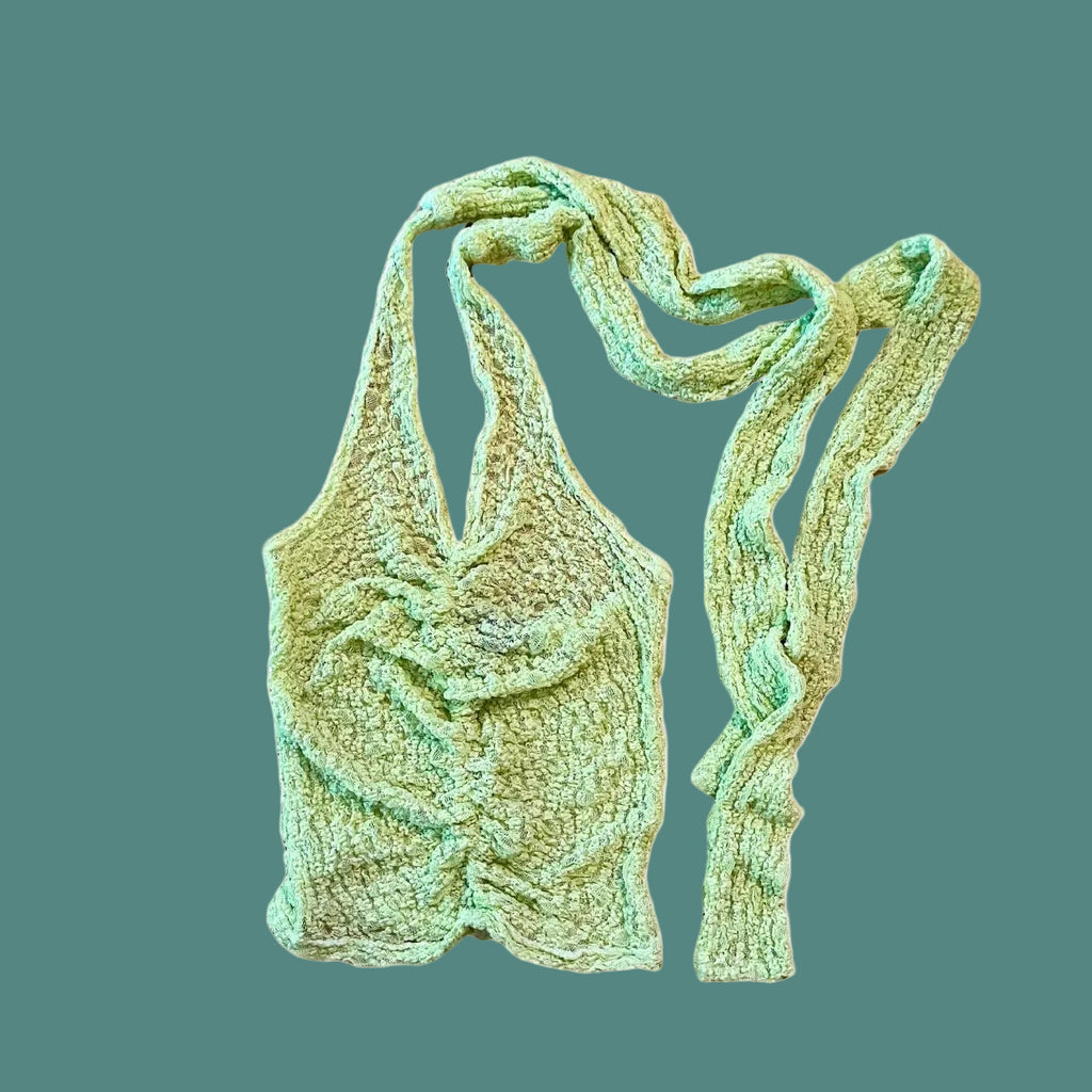 Permanent Vacation ILLUMINATE Lace Halterneck Top in Pistachio.