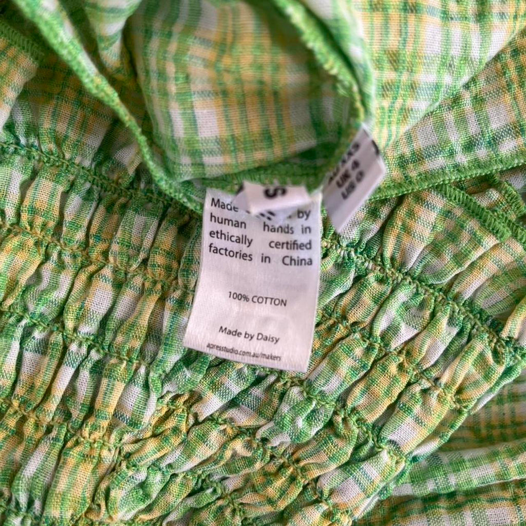 Après Studios Strapless Ruched Mini Dress in Citrus Plaid