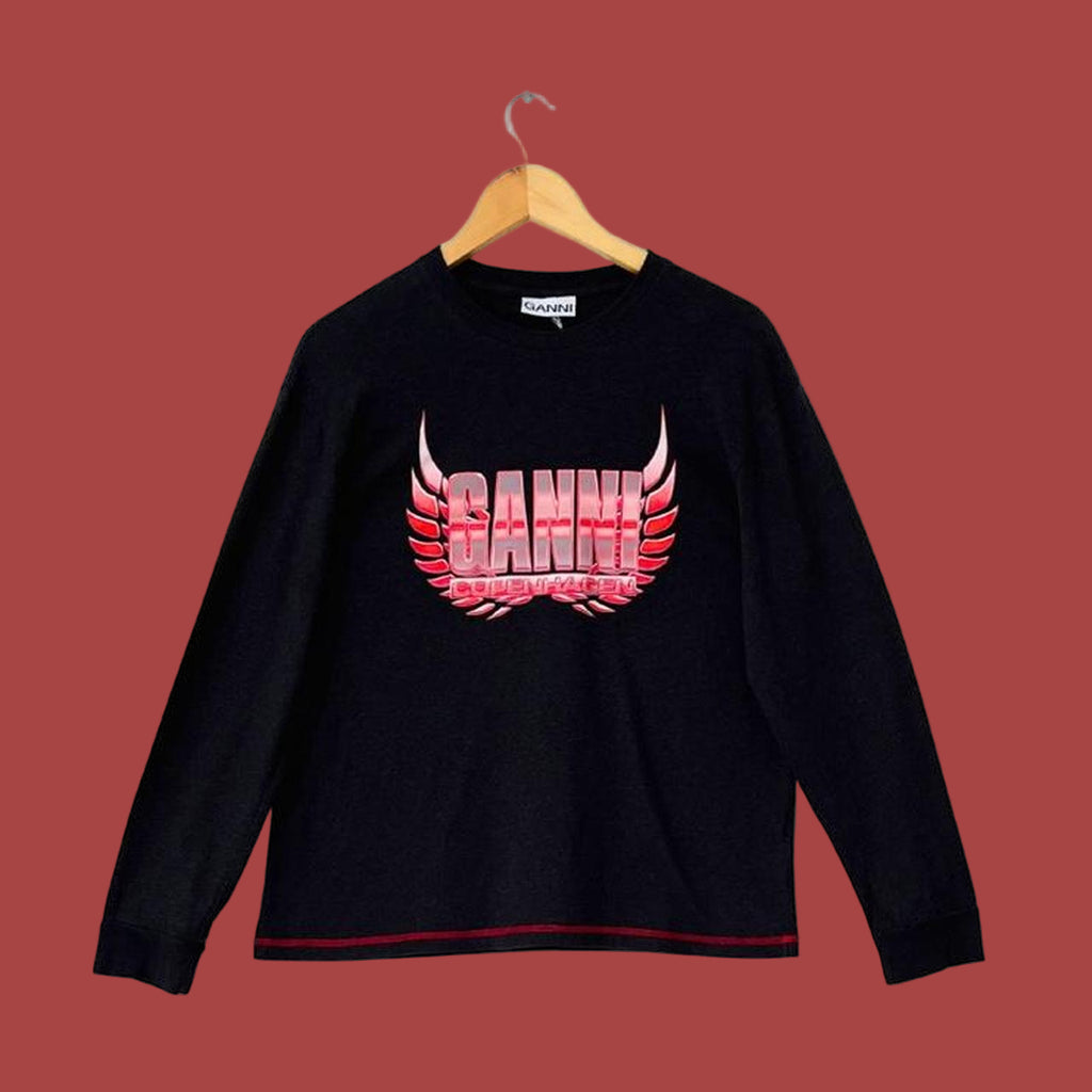 Ganni Melange Light Jersey Long Sleeve T-shirt In Phantom.