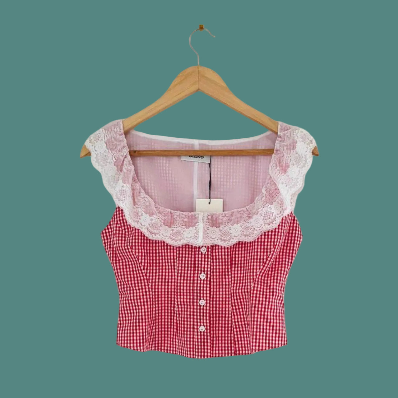 Guizio PALOMA Lace Top in Poppy and White.