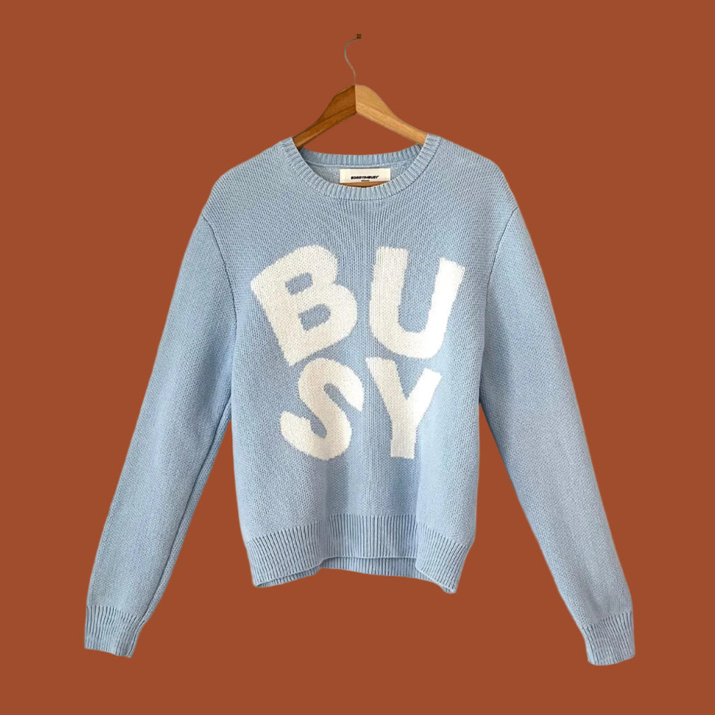 Sorry Im Busy SPELLOUT Knit in Baby Blue.