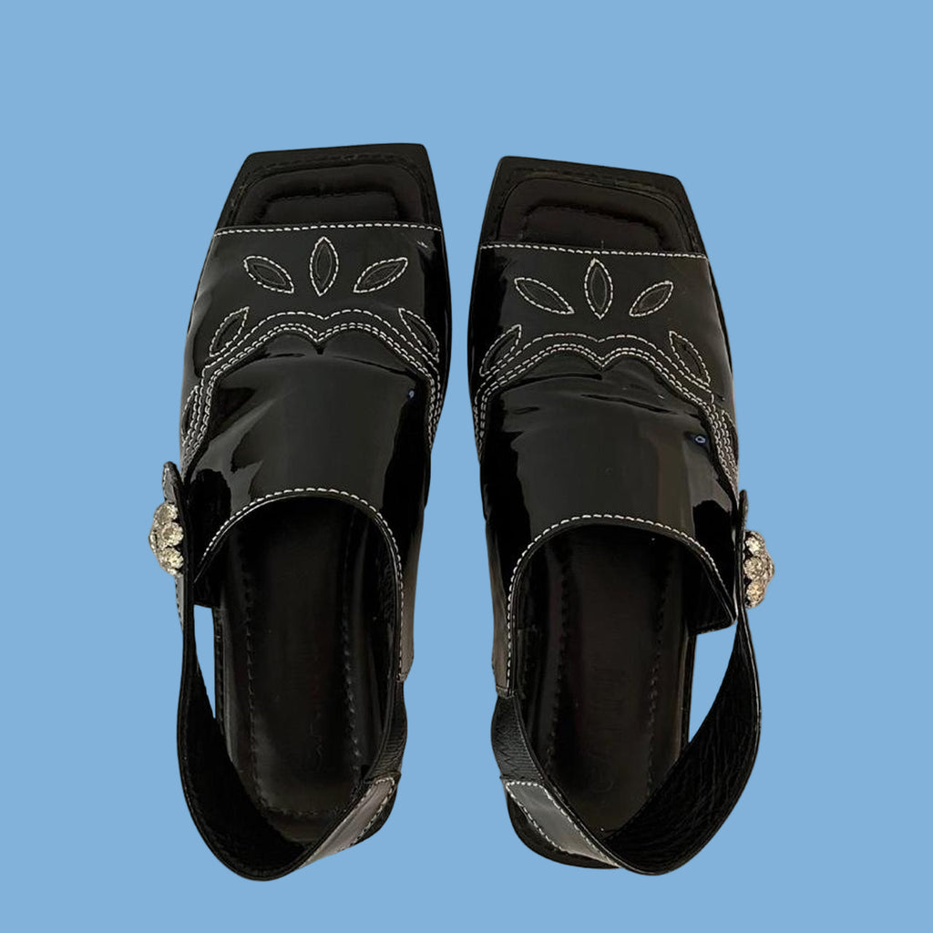 Ganni TEXAS Leather Slingback Sandals.