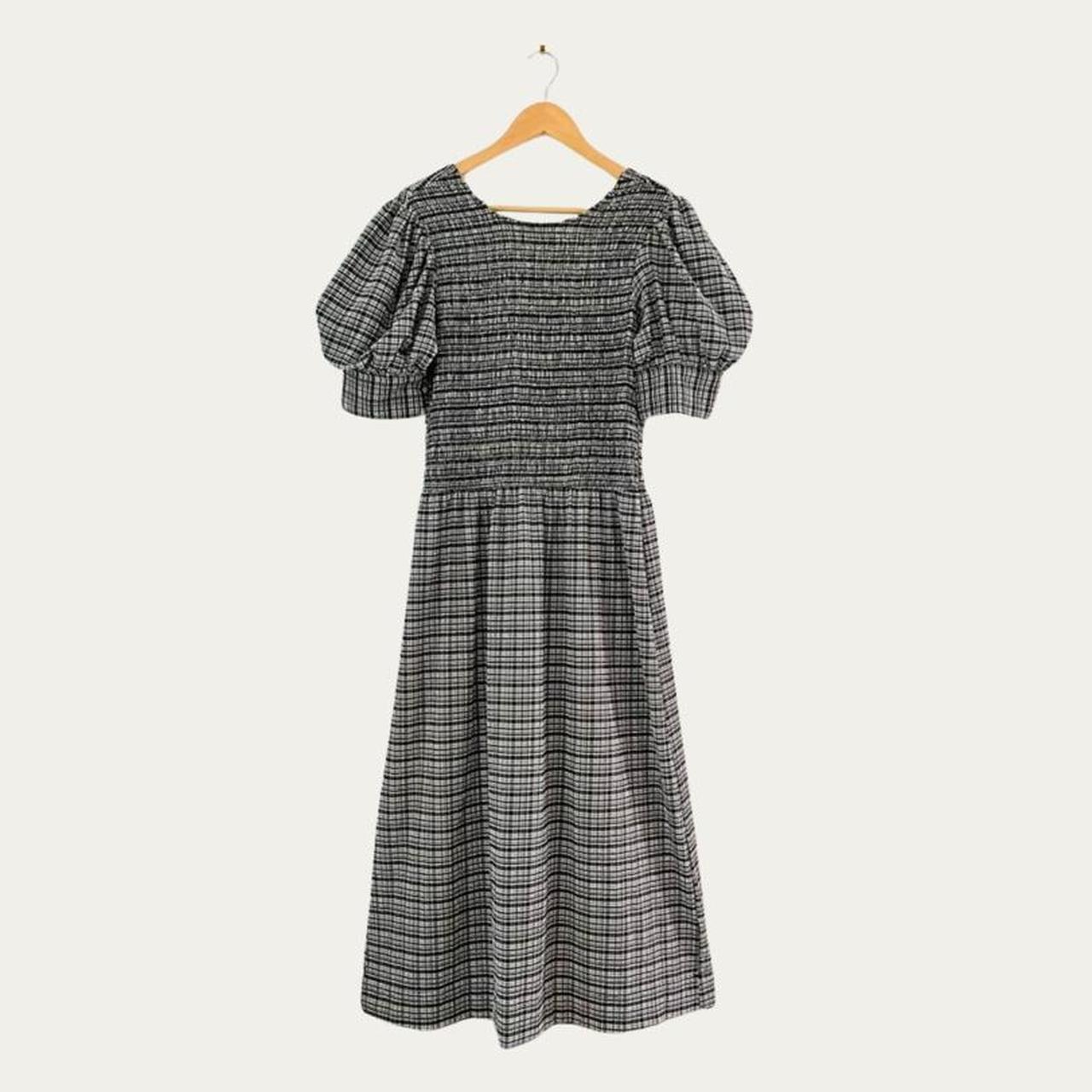 Ganni Shirred Checked Seersucker Midi Dress.