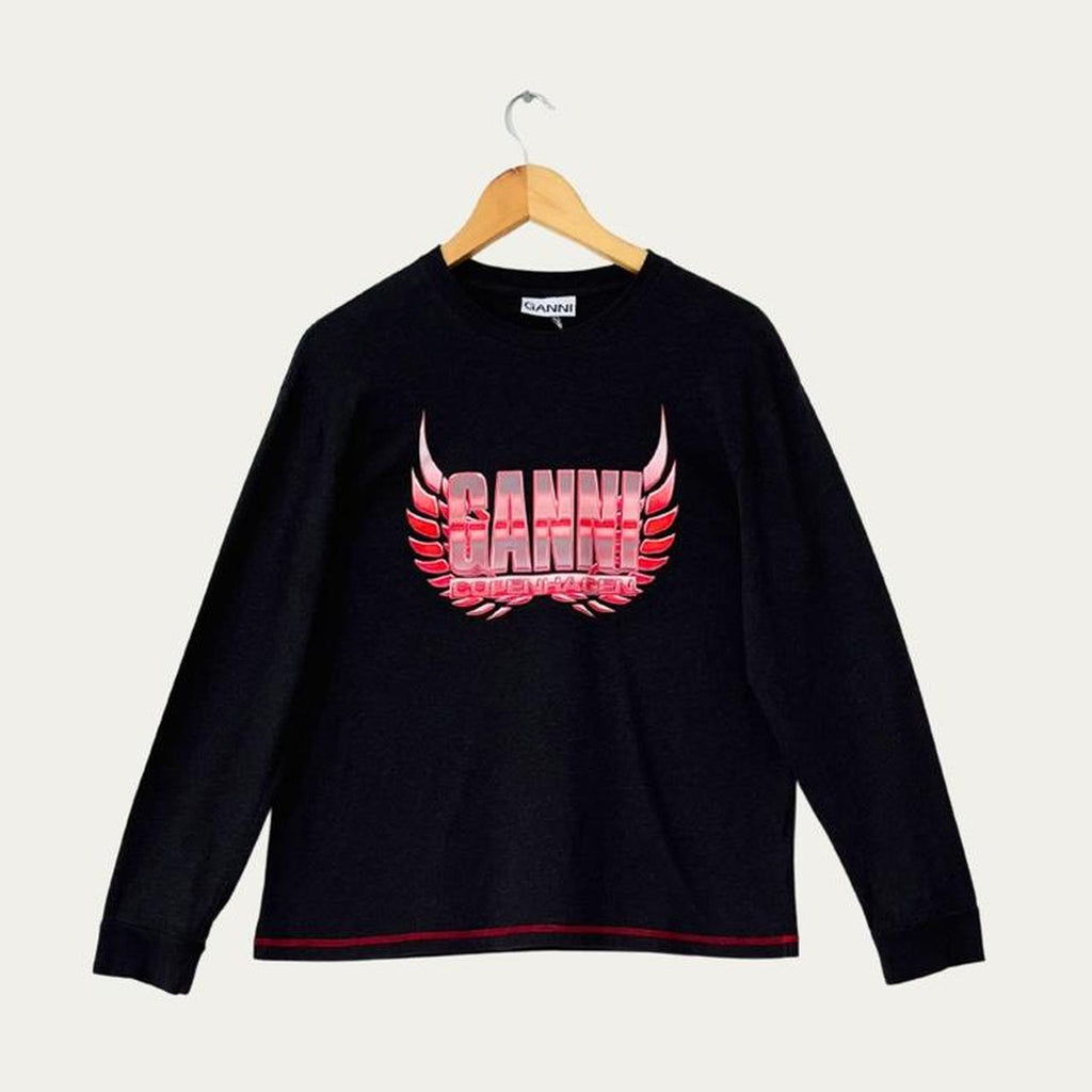 Ganni Melange Light Jersey Long Sleeve T-shirt In Phantom.