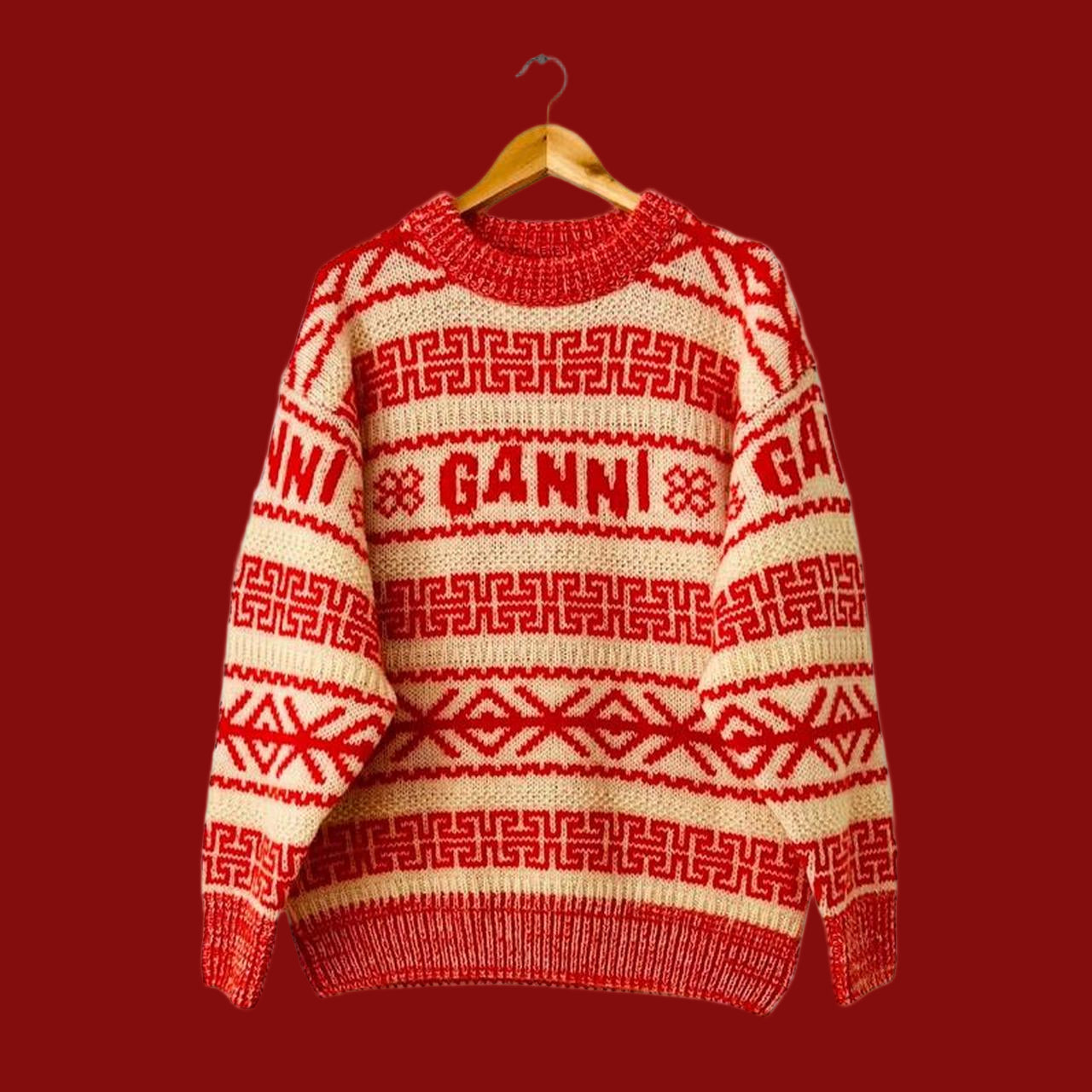 Ganni Intarsia Logo Wool Jumper in Orange.
