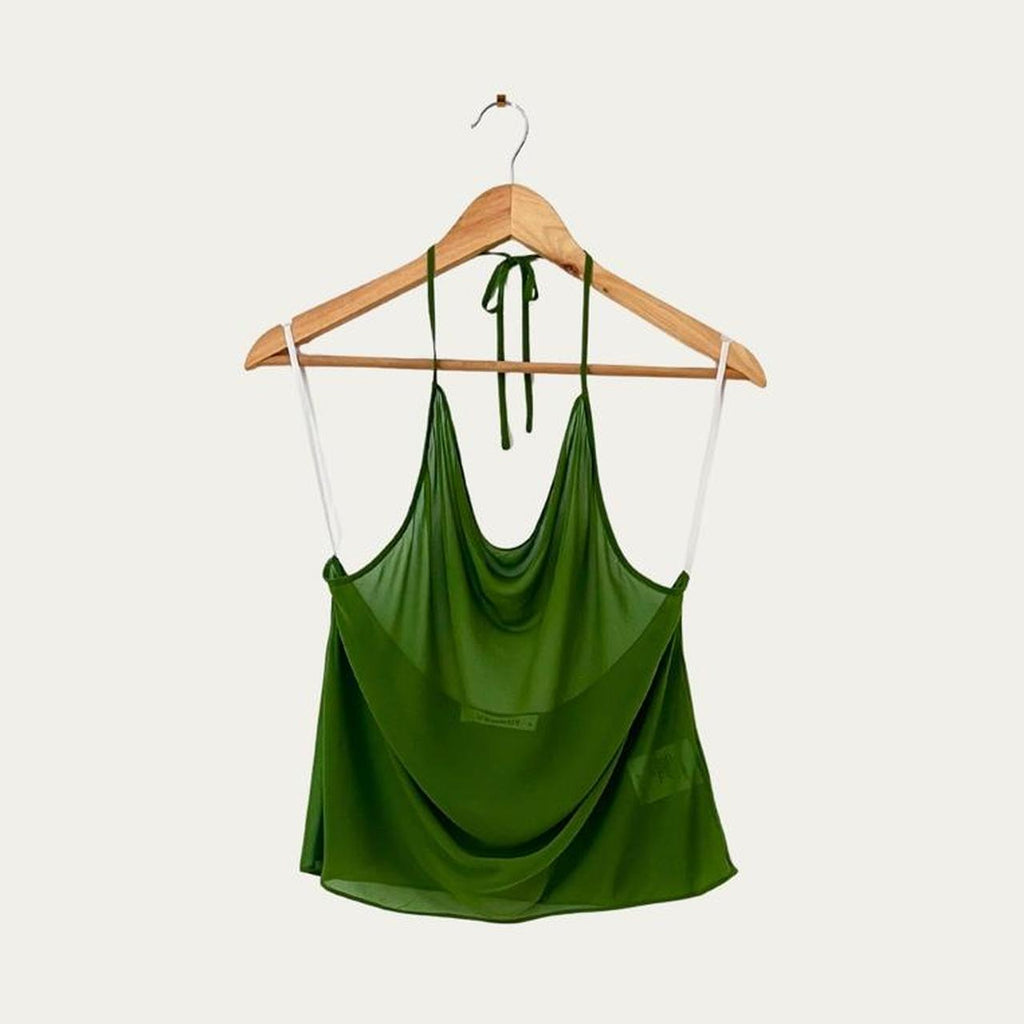 Venroy Silk Cowl Neck Halter Top in Cactus.