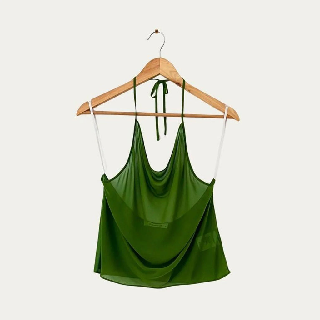 Venroy Silk Cowl Neck Halter Top in Cactus Size M.