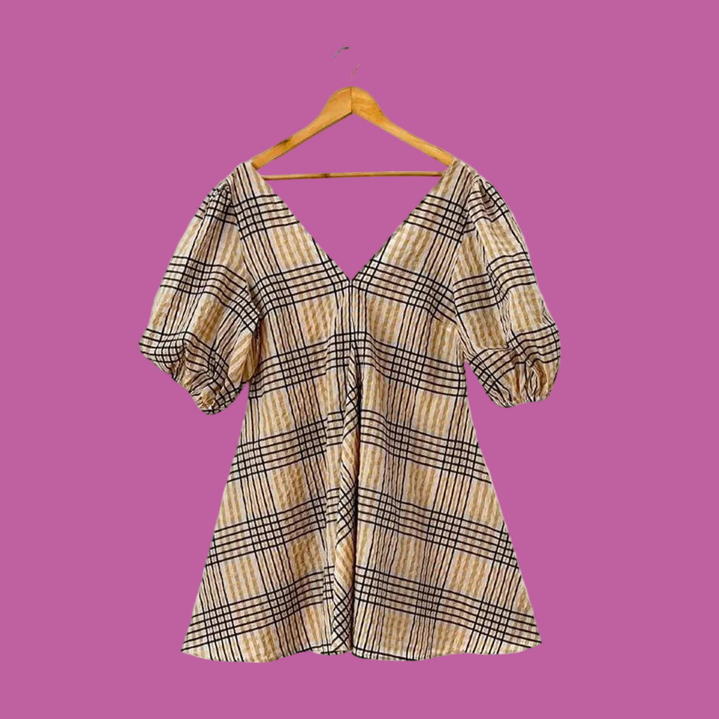 Ganni Check Seersucker Trapeze Dress.
