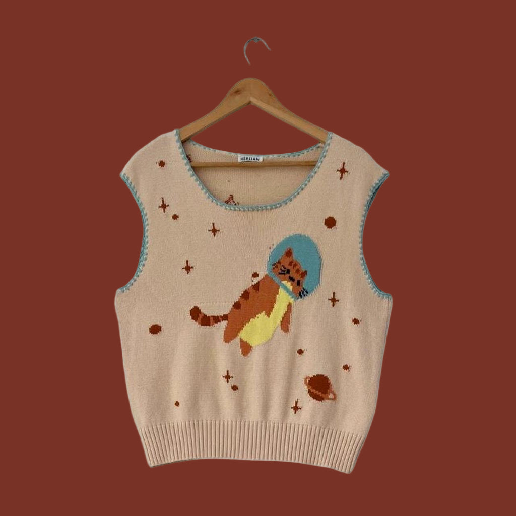 Hèrlian Astronaut Cat Knitted Vest.