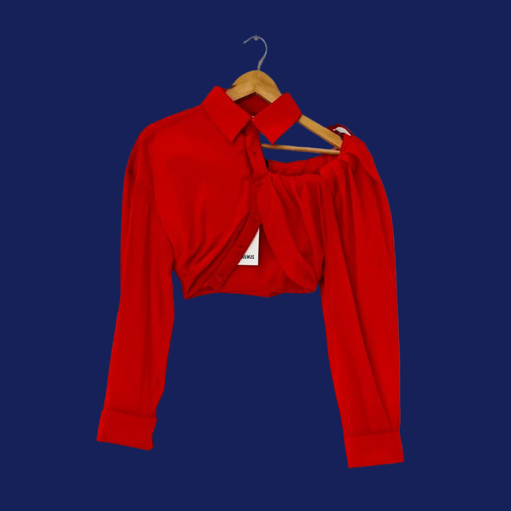 Jacquemus BNWT LA CHEMISE GALLIGA Cropped Blouse in Red.