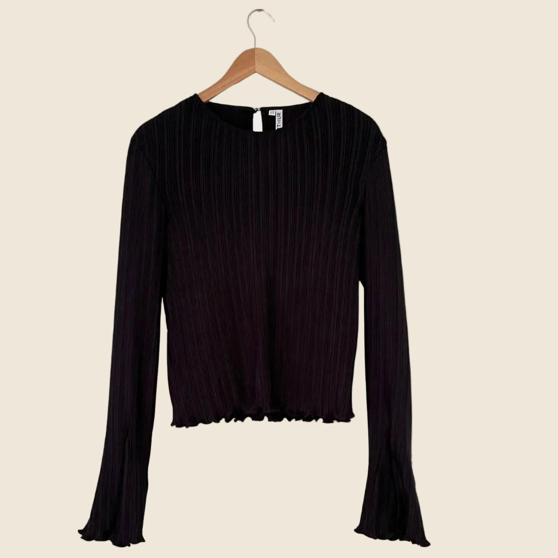 Arthur Apparel BOX PLEAT Long Sleeve Top in Black Size AU12.