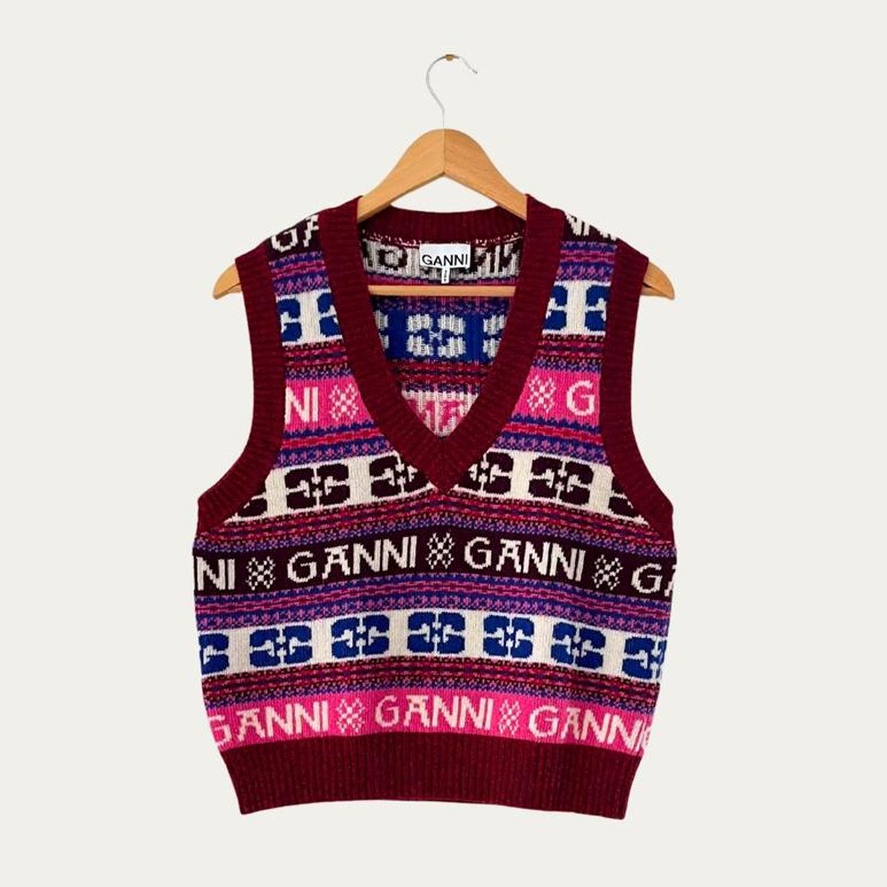 Ganni Logo Jacquard Wool Blend Vest.