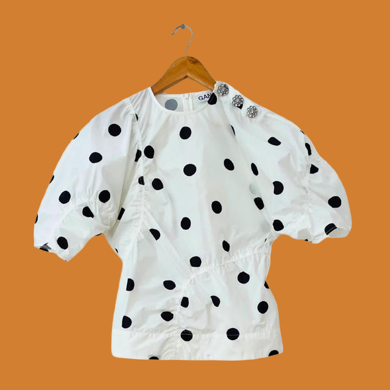Ganni Polka Dot Crepe Blouse.