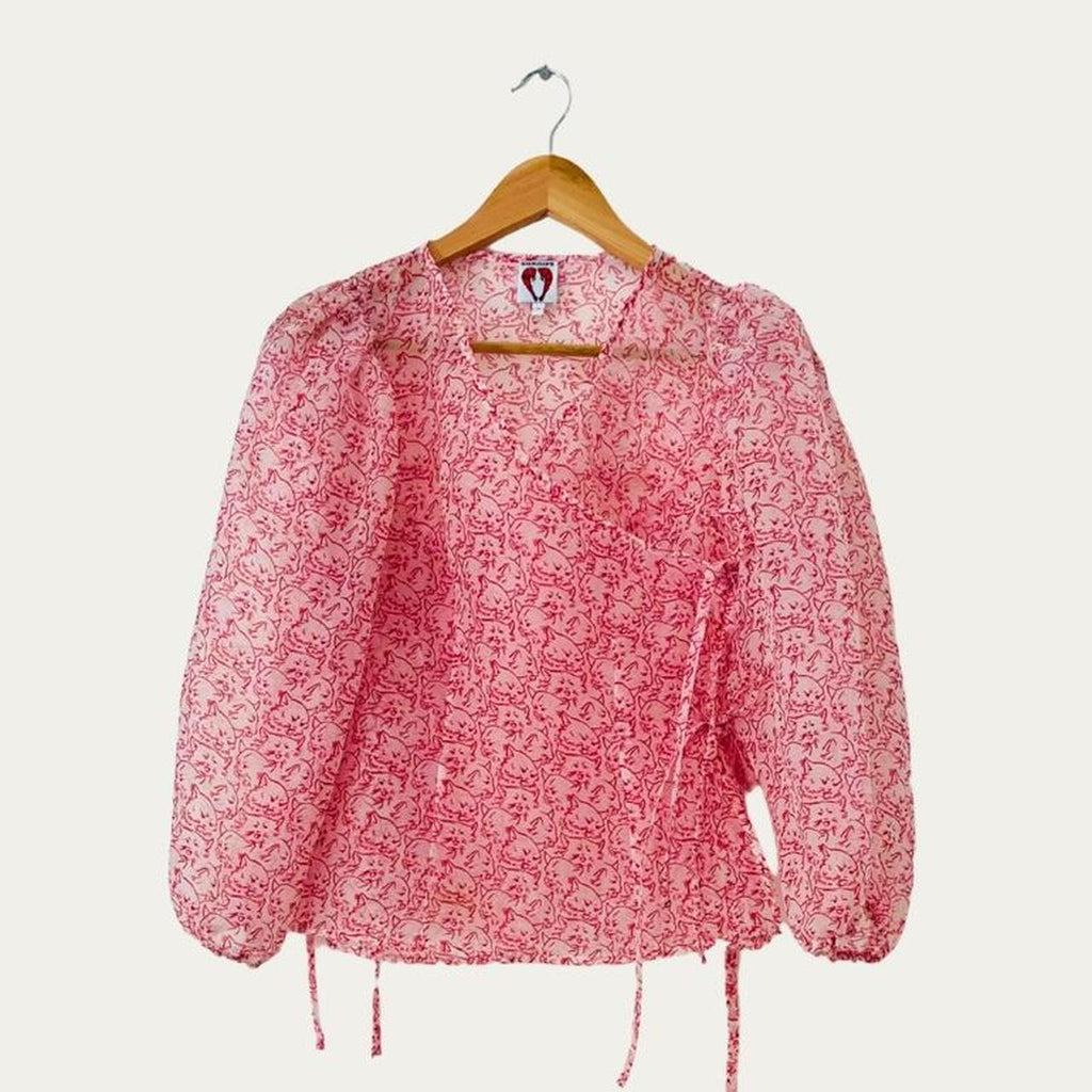 Shrimps CORDELIA Cat-Print Organza Wrap Top.