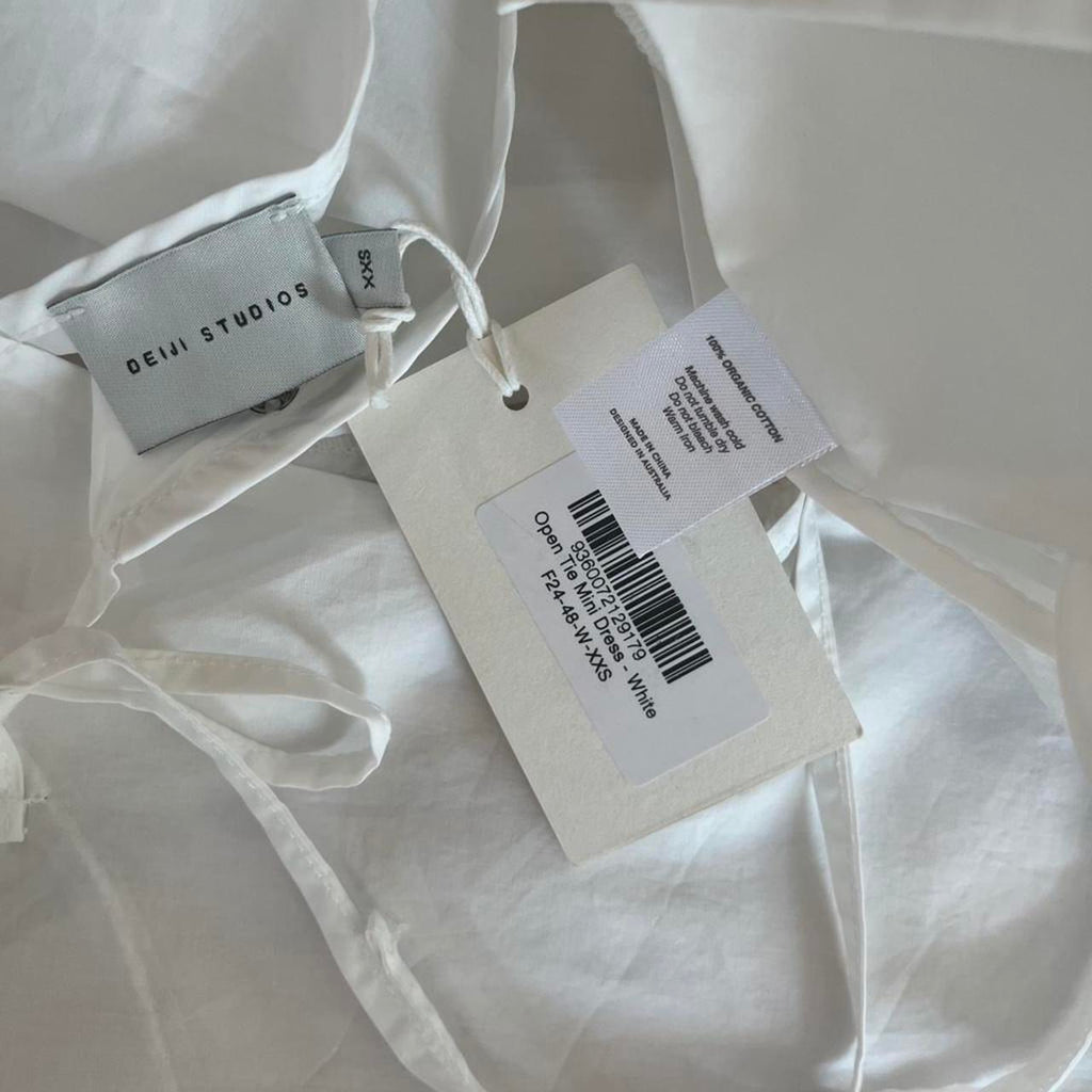 Deiji Studios BNWT Open Tie Mini Dress in White.