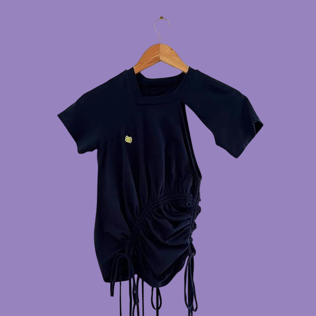 Karla Laidlaw Ruched Short Sleeve Top in Navy.