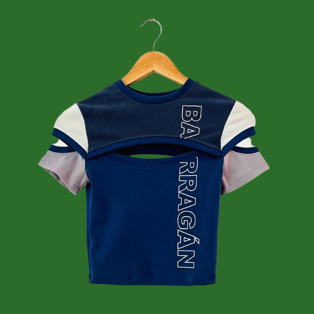 Barragán BRAZOS Baby Tee in Navy Grey.