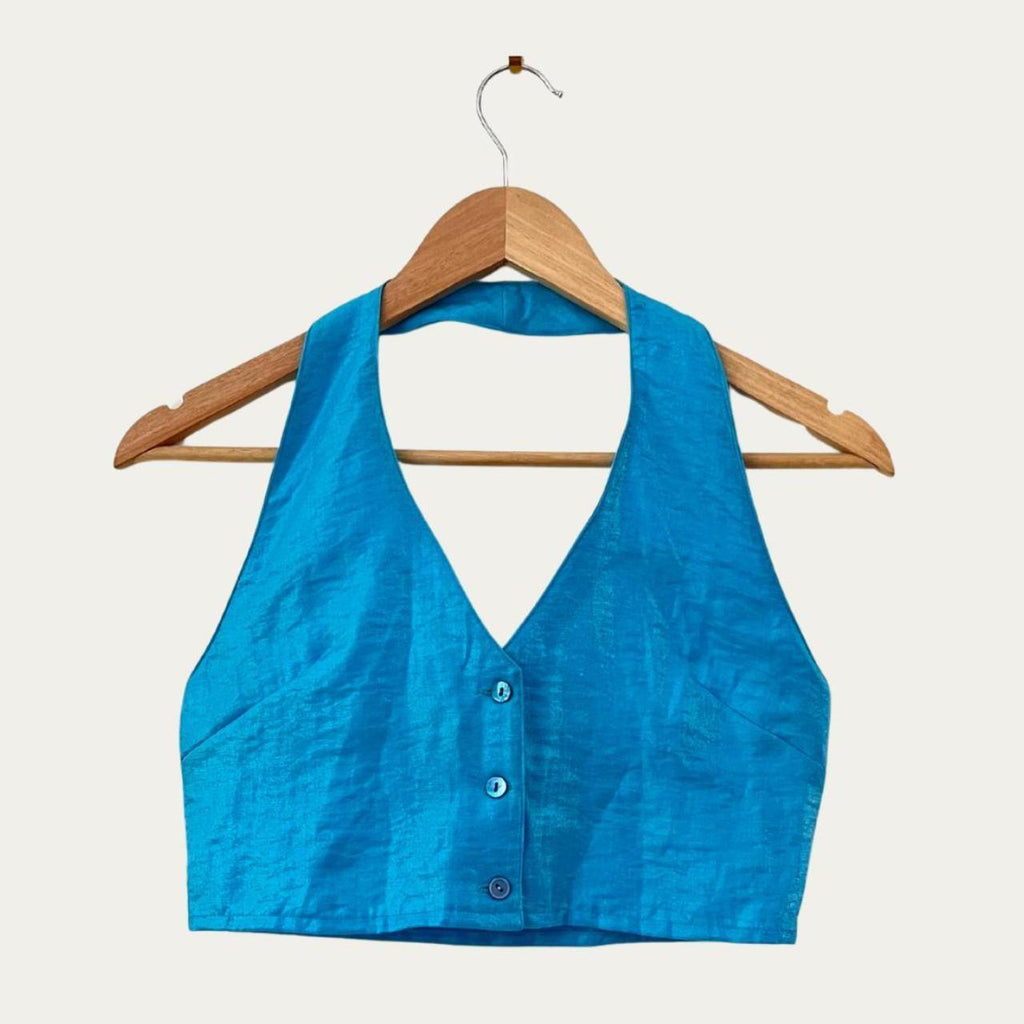Paloma Wool Halter Crop Top in Blue.