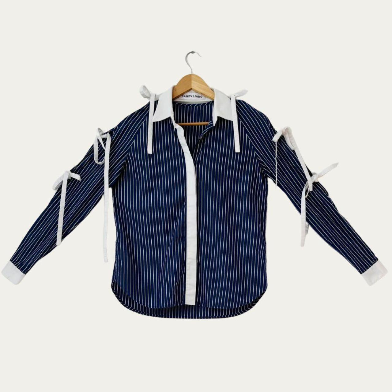 Sandy Liang MIRENA TIE SLEEVE Top in Corporate.