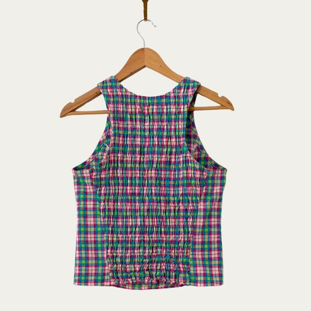 Katharina Lou Plaid Shirred Crop Top.