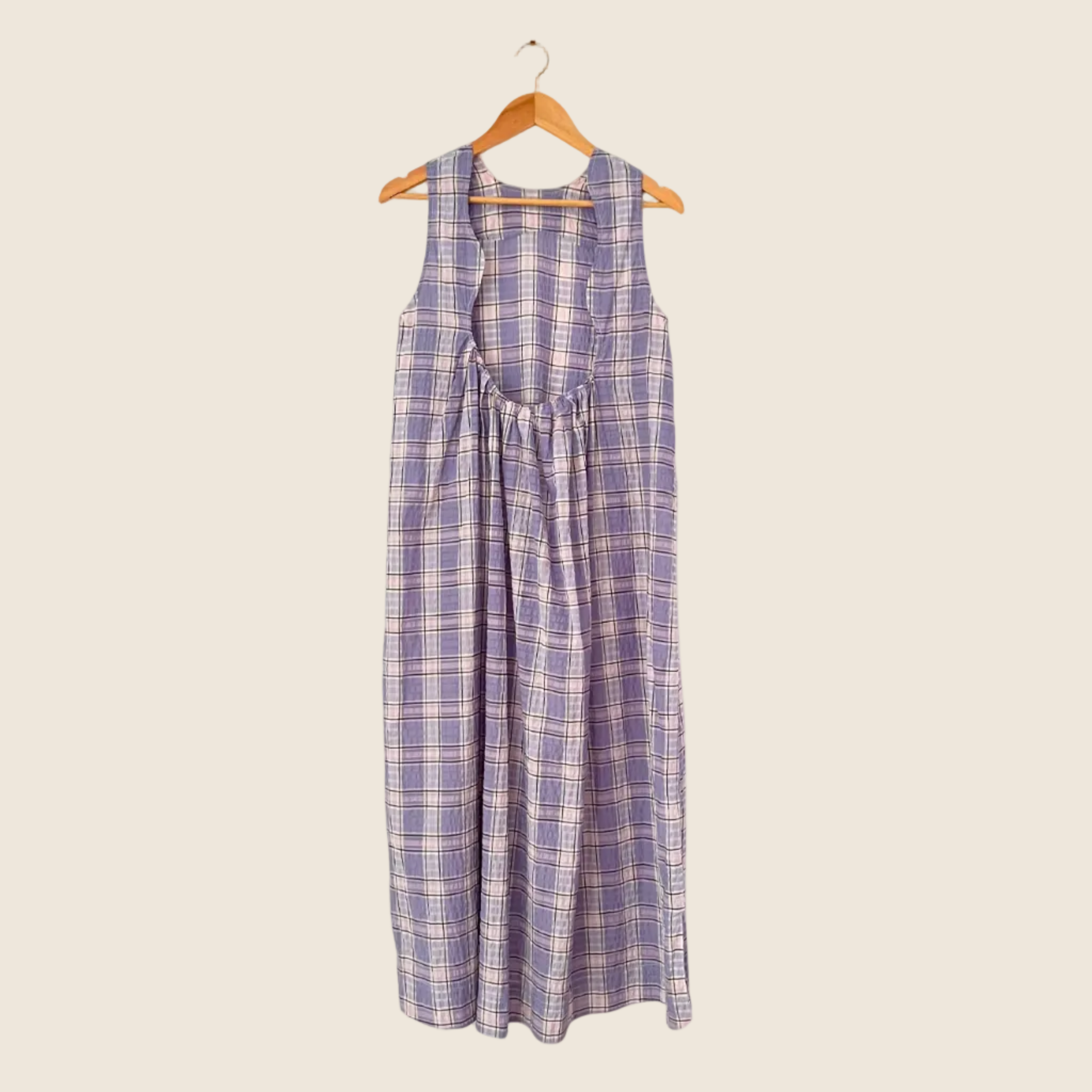 Ganni Seersucker Plaid Open Back Midi Dress in Lilac Size 36/AU8/S.