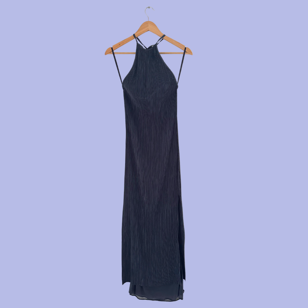 St Agni BNWT Pleated Halter Dress in Charcoal.