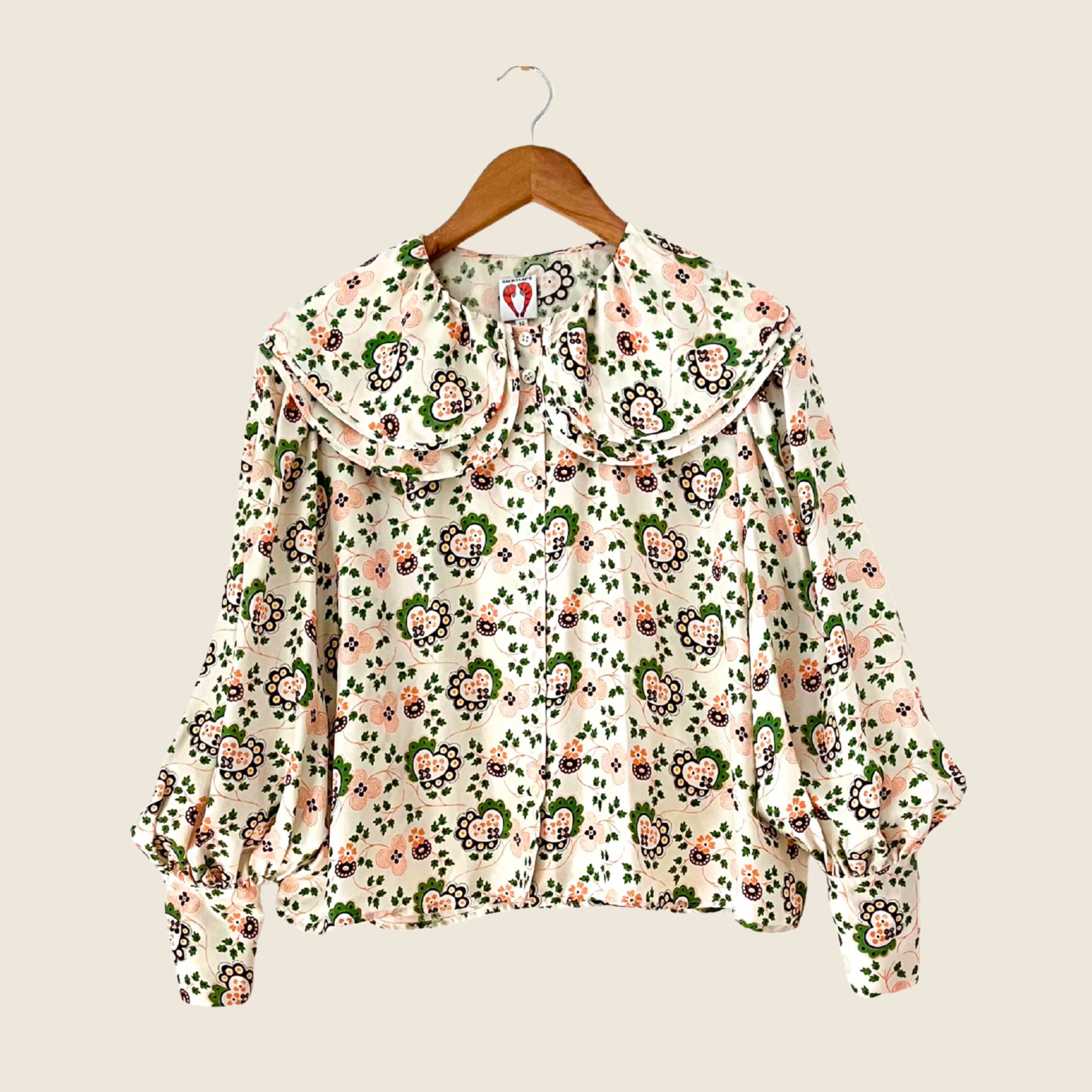 Shrimps AMELIA Heart-print Silk-crepe Blouse Size 12.