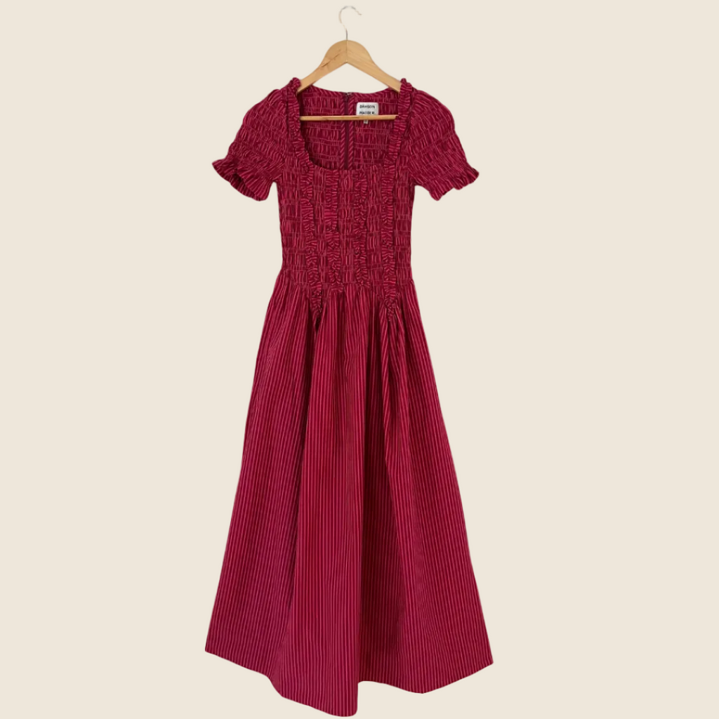 Damson Madder RAPHAELA Ruffle Midi Dress Size AU6.