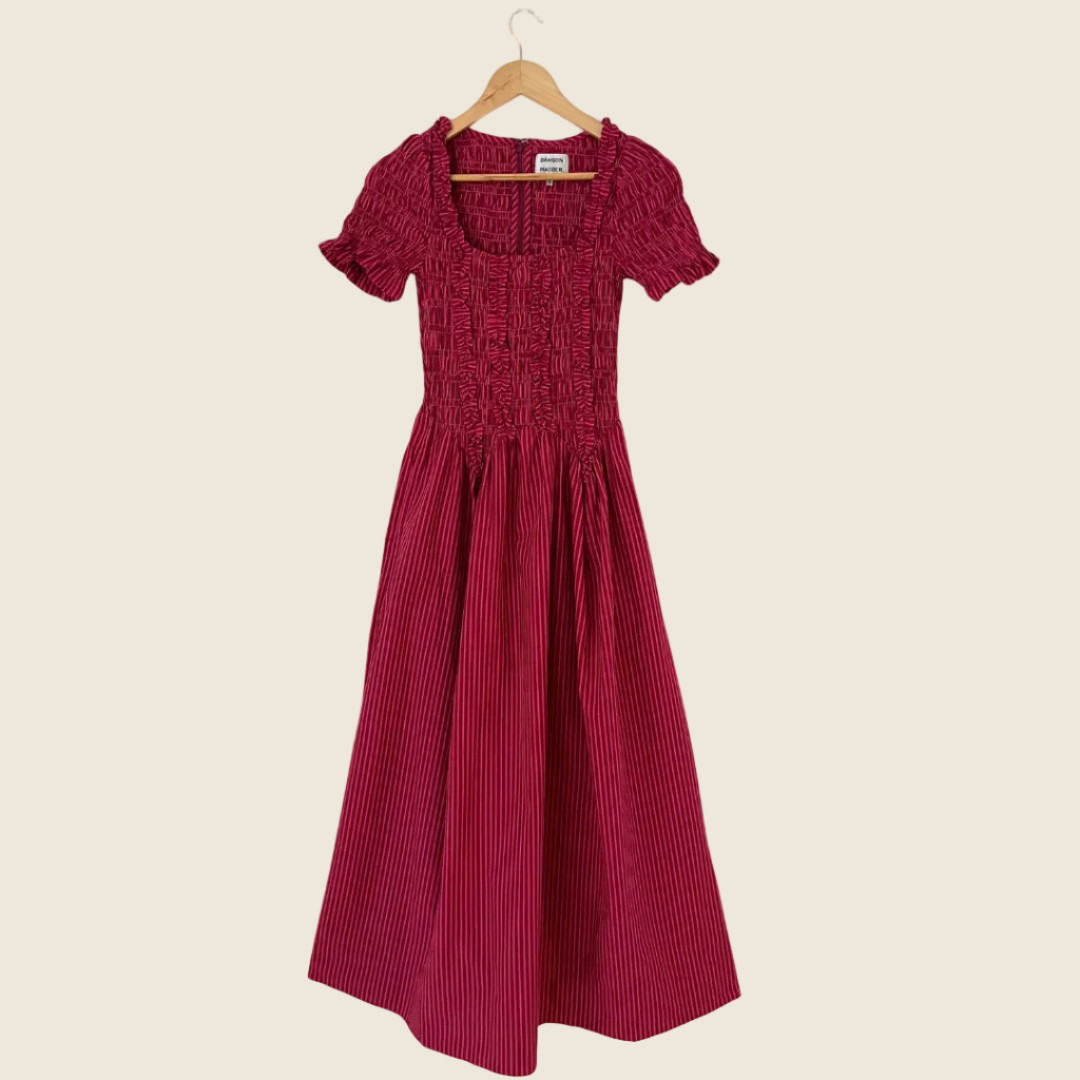 Damson Madder RAPHAELA Ruffle Midi Dress Size AU6.