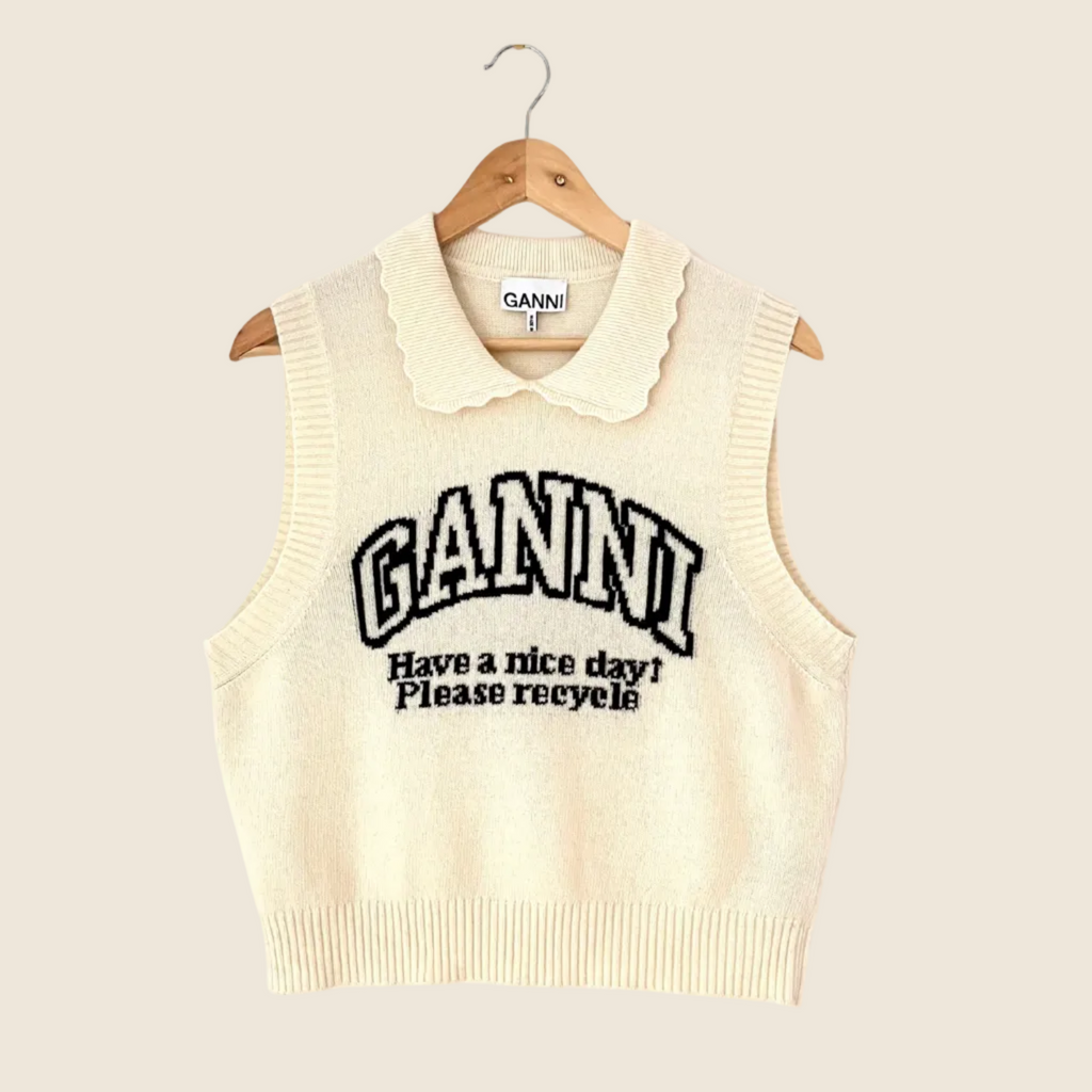 Ganni Graphic Wool Mix Collar Vest Size L.