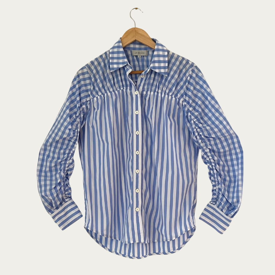 Lee Mathews STEVIE Gathered Stripe Shirt Size 0/AU6-8.