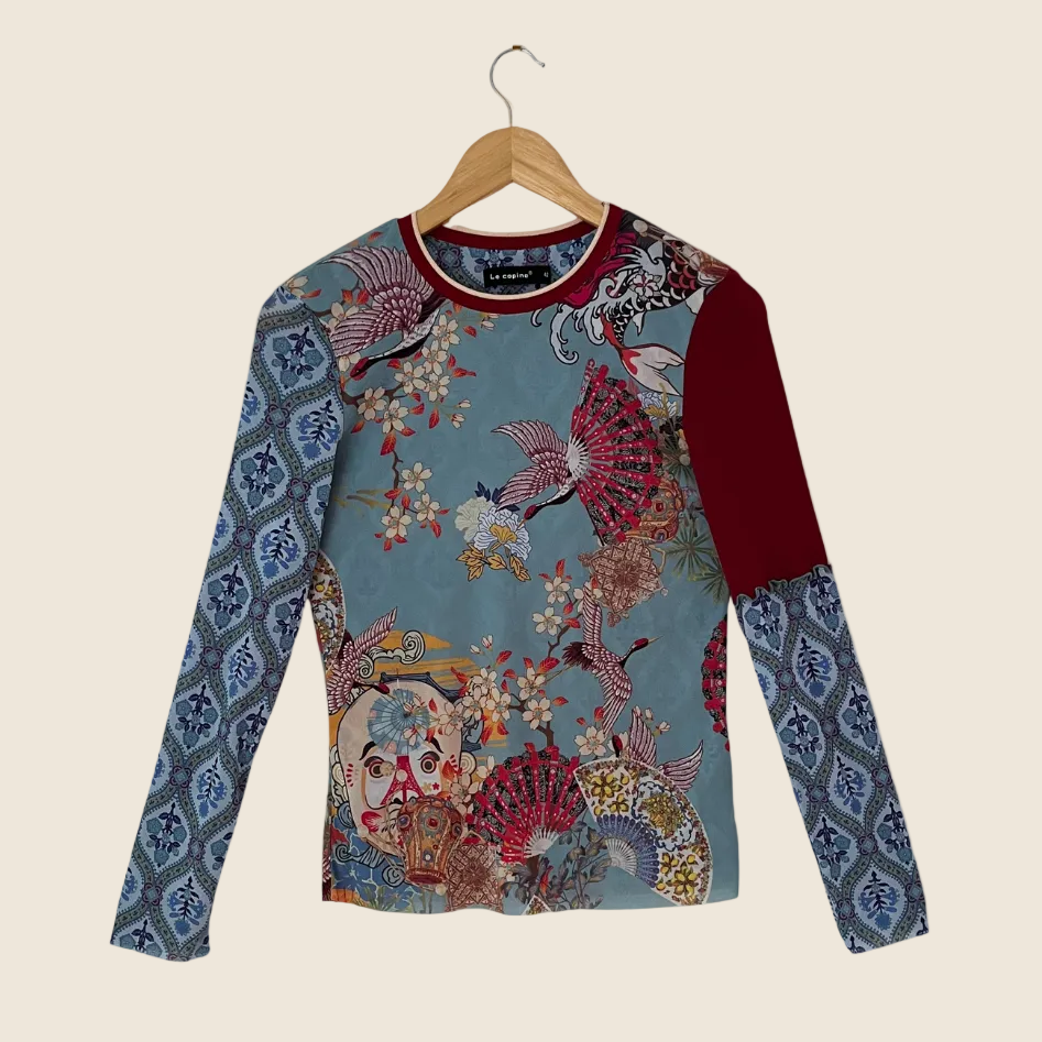 Le Copine/Cop Copine Mesh Graphic Top Size 42/L.