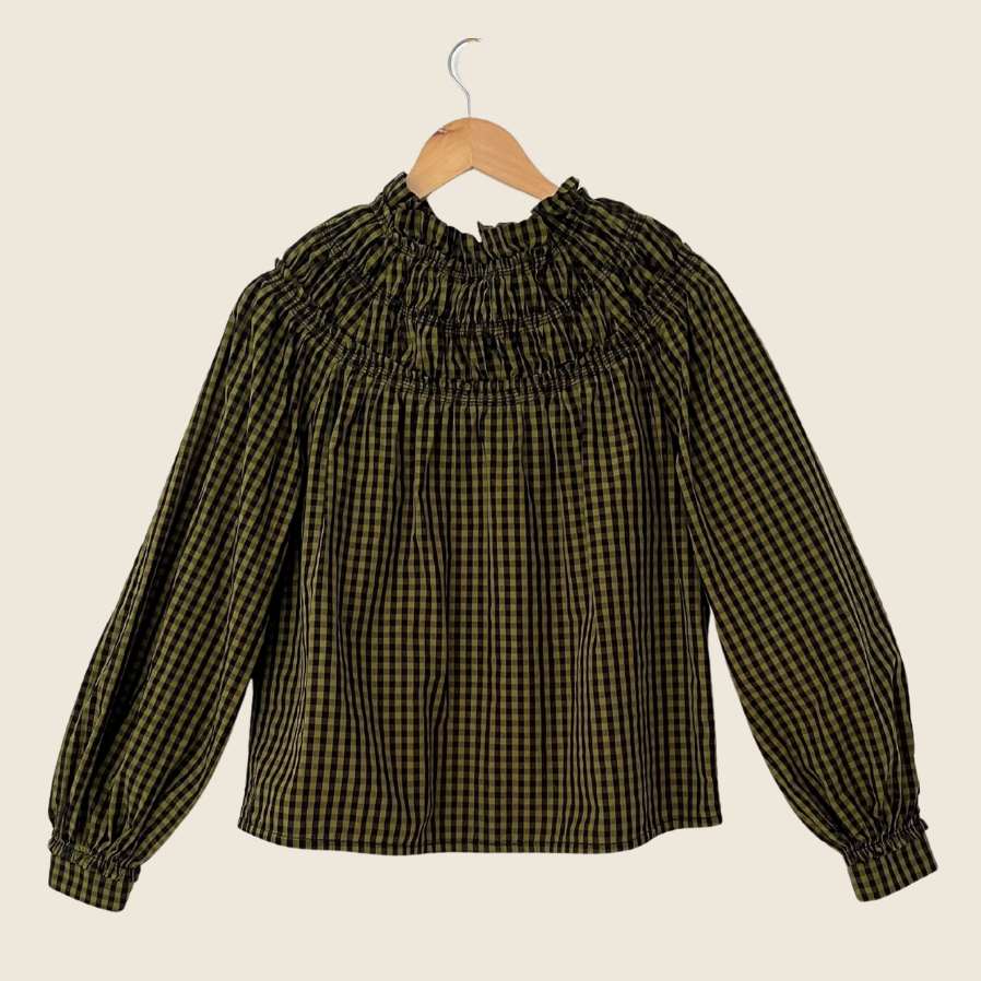 Proenza Schouler Checked Gathered Blouse Size 2/S.