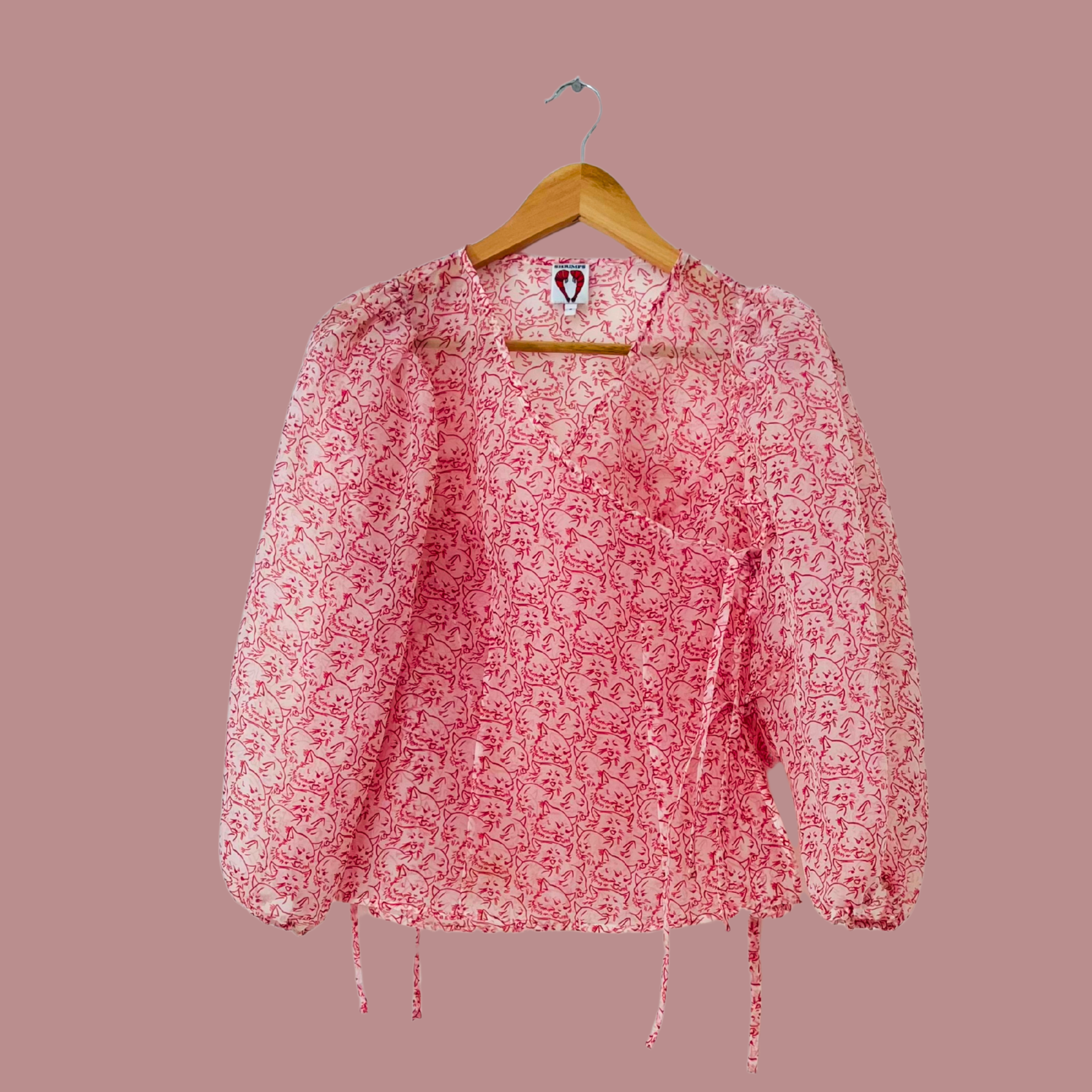 Shrimps CORDELIA Cat-Print Organza Wrap Top.