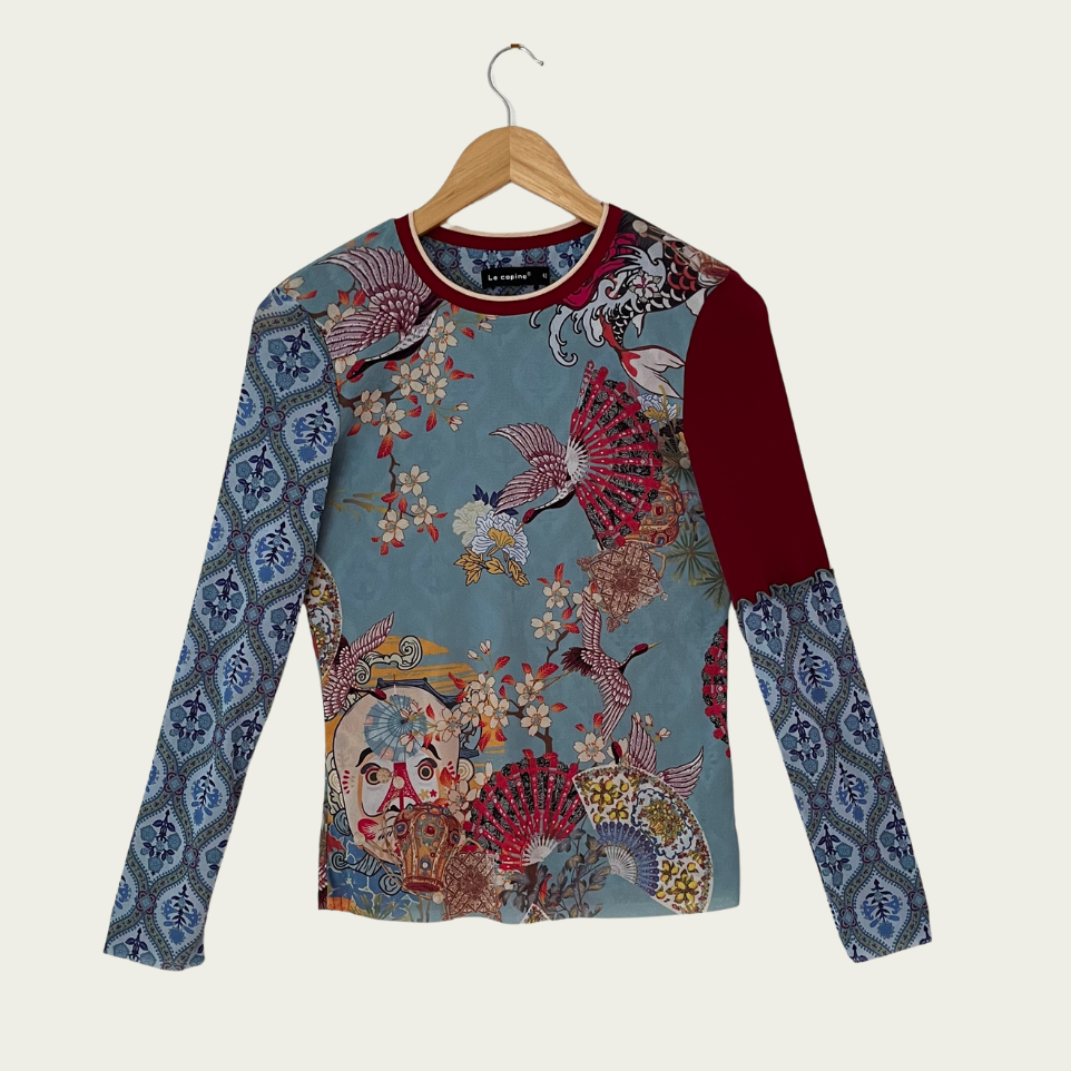 Le Copine/Cop Copine Mesh Graphic Top Size 42/L.