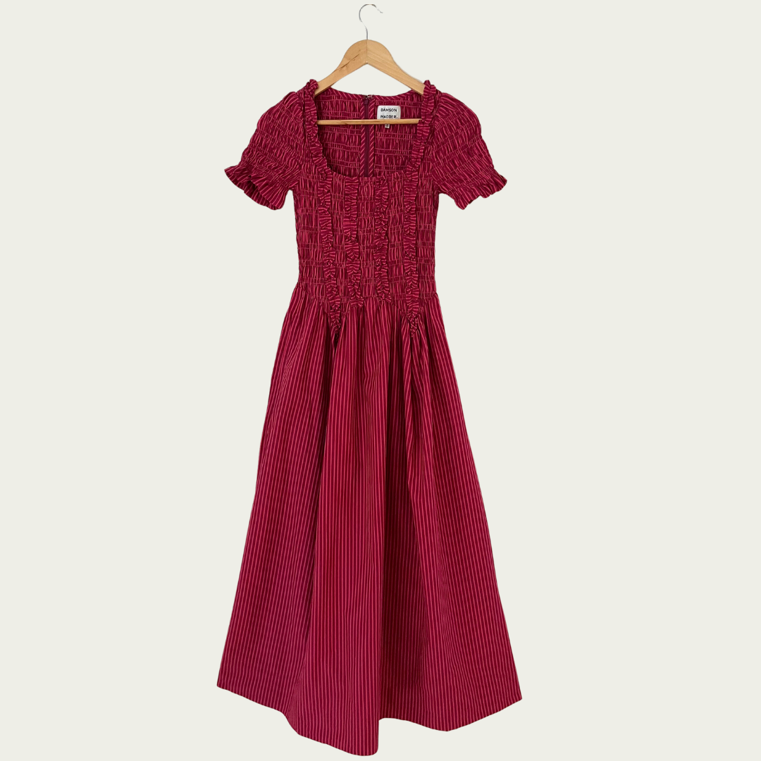 Damson Madder RAPHAELA Ruffle Midi Dress Size AU6.
