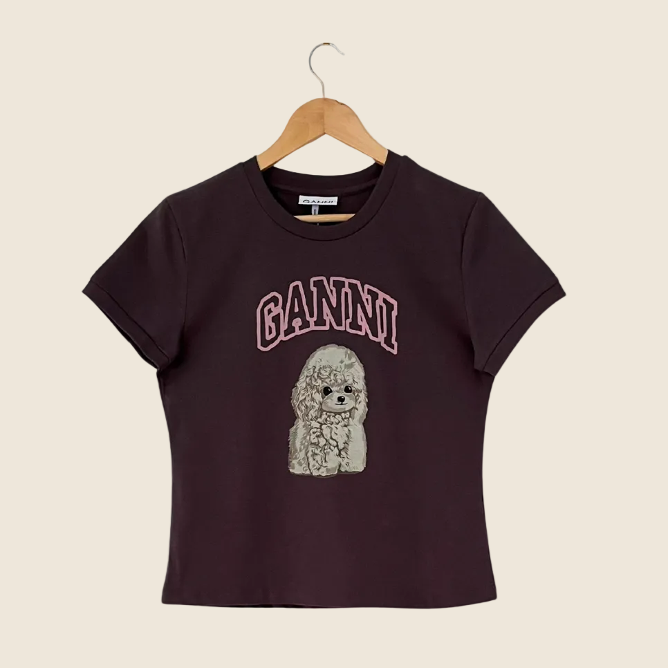 Ganni Poodle T-shirt in Phantom Size M.