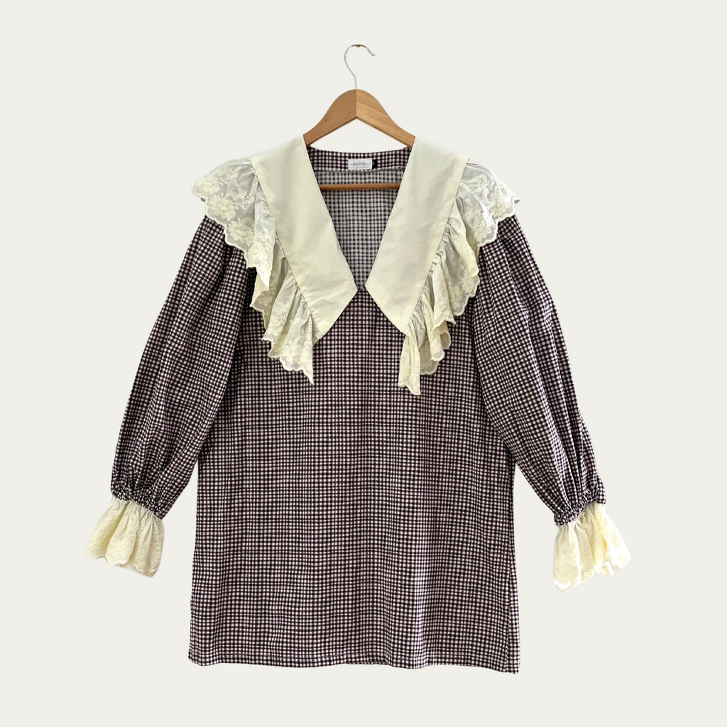 Par Moi Archives Gingham Ruffle Collar Mini Dress.