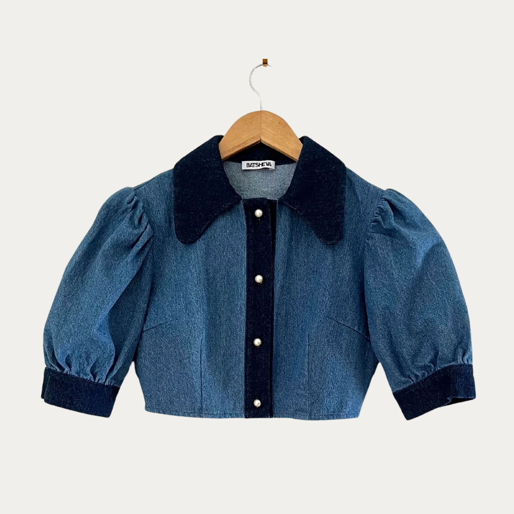 Batsheva LEVY Blouse in Blue Denim Size 8.