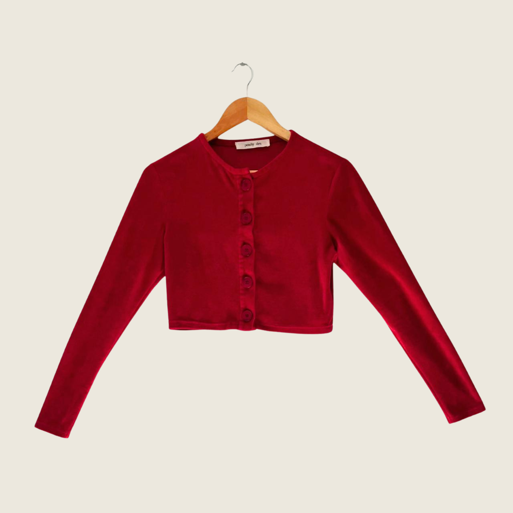 Peachy Den CELESTE Velour Cardigan in Scarlet Size M.