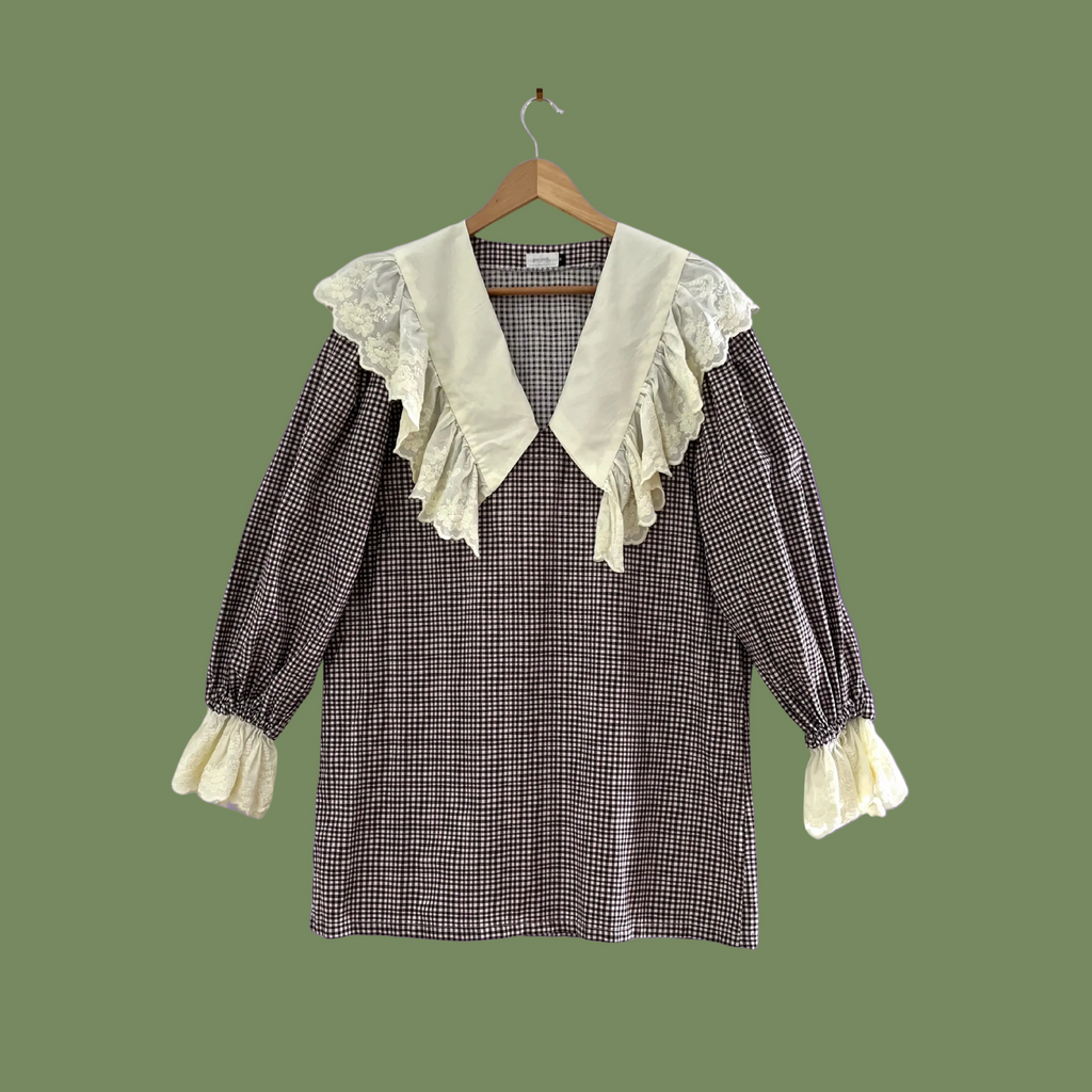 Par Moi Archives Gingham Ruffle Collar Mini Dress.